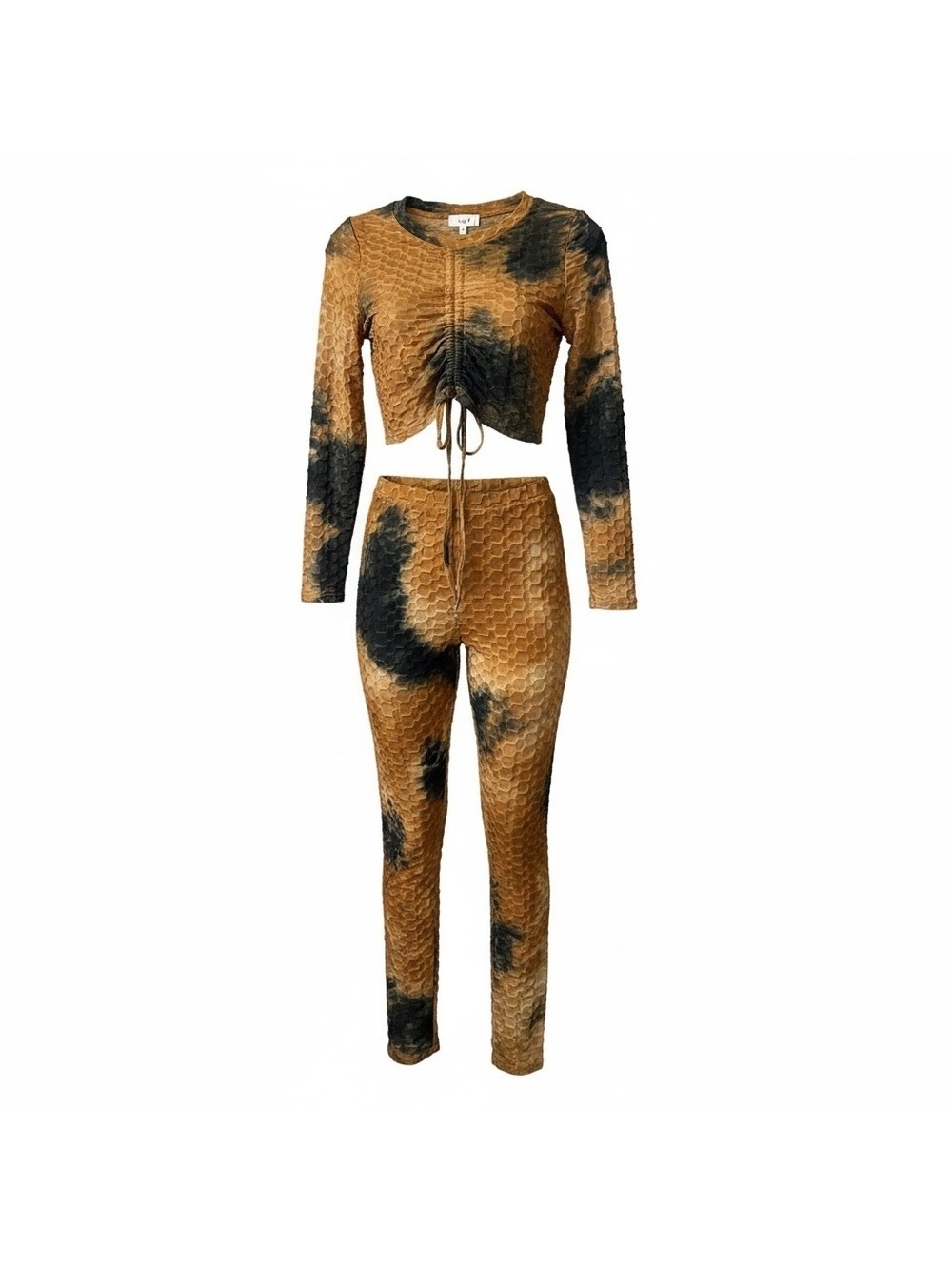 Love J Honeycomb Tie-Dye Ruched 2-Piece Crop Top & Leggings Set